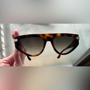 Victoria Beckham Tortoiseshell Women’s Flat Top Sunglasses With Gold Tone Accent